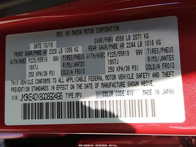 Aukcja sprzedaży 2016 Mazda Cx-5 Grand Touring, vin: JM3KE4DY8G0892498, numer aukcji: 45238143