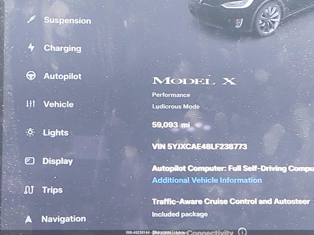2020 Tesla Model X Performance Dual Motor All-wheel Drive მანქანა იყიდება აუქციონზე, vin: 5YJXCAE48LF238773, აუქციონის ნომერი: 45238144