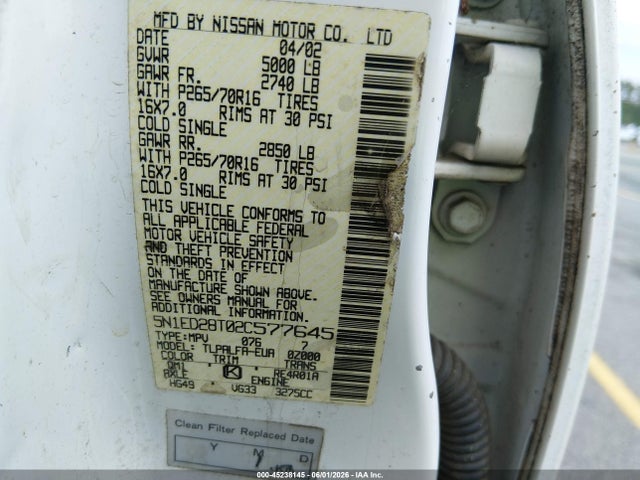 Продаж на аукціоні авто 2002 Nissan Xterra Se, vin: 5N1ED28T02C577645, номер лоту: 45238145