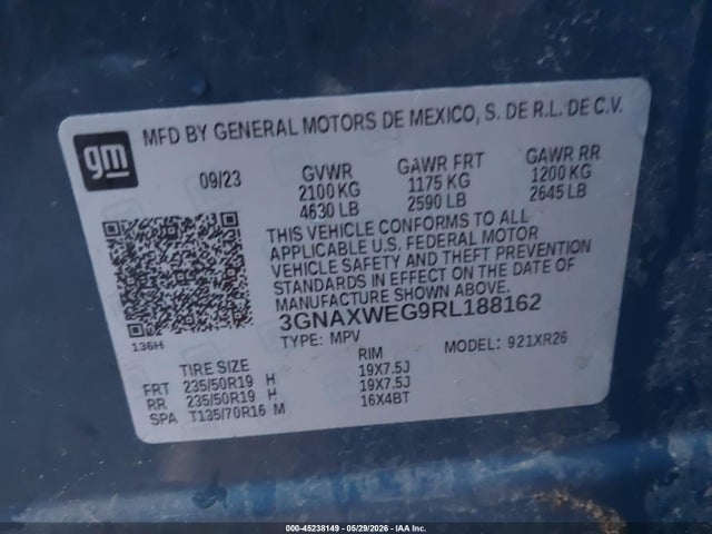 3GNAXWEG9RL188162 Chevrolet Equinox Awd Rs