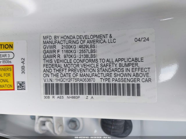 1HGCY2F75RA063870 Honda Accord Hybrid Sport-l