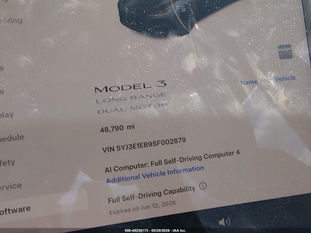 Продаж на аукціоні авто 2025 Tesla Model 3 Long Range All-wheel Drive, vin: 5YJ3E1EB9SF002879, номер лоту: 45238173