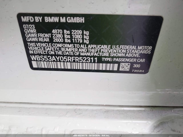2024 Bmw M3 მანქანა იყიდება აუქციონზე, vin: WBS53AY05RFR52311, აუქციონის ნომერი: 45238179