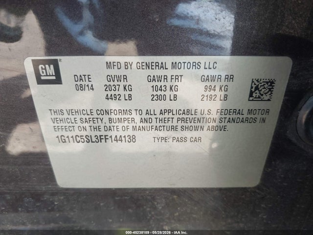 Chevrolet MALIBU 1LT 2015 1G11C5SL3FF144138 Image 9