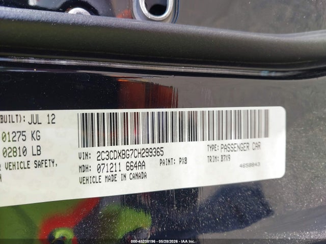 Auction sale of the 2012 Dodge Charger Se, vin: 2C3CDXBG7CH299365, lot number: 45238196
