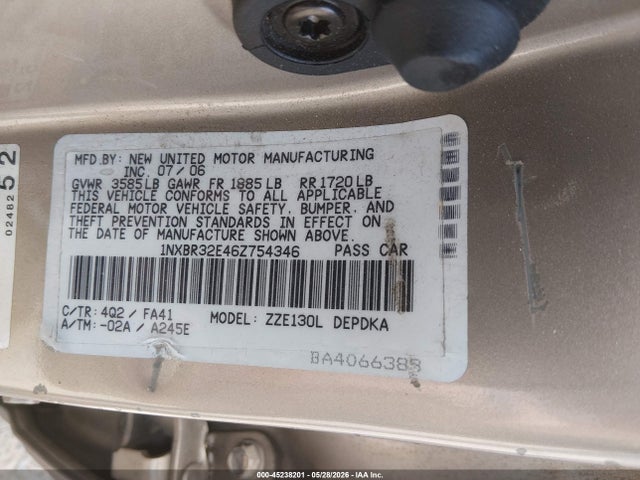 45238201 :رقم المزاد ، 1NXBR32E46Z754346 vin ، 2006 Toyota Corolla Ce مزاد بيع