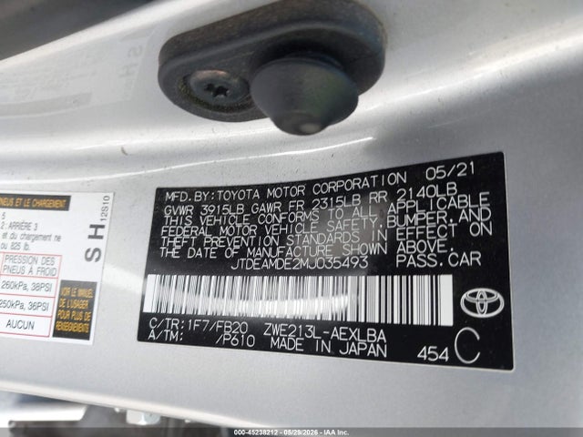 JTDEAMDE2MJ035493 Toyota Corolla Hybrid Le