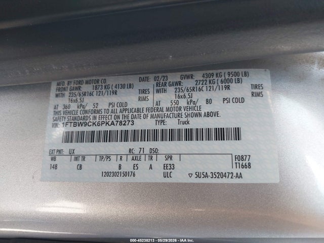 1FTBW9CK6PKA78273 Ford E-transit-350