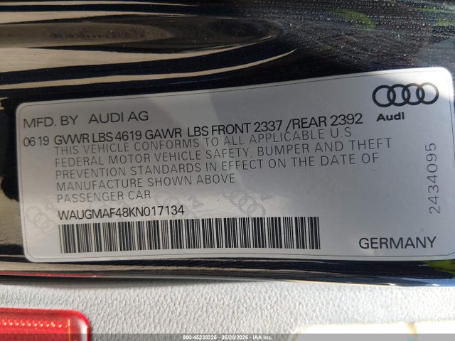 Aukcja sprzedaży 2019 Audi A4 40 Premium/40 Titanium Premium, vin: WAUGMAF48KN017134, numer aukcji: 45238226