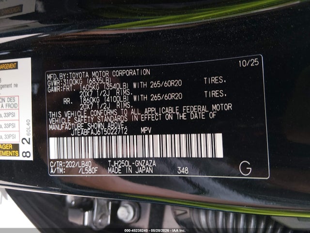 Продаж на аукціоні авто 2026 Toyota Land Cruiser, vin: JTEABFAJ6T5022712, номер лоту: 45238240
