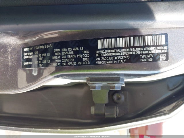 Продаж на аукціоні авто 2016 Jeep Renegade Justice, vin: ZACCJBBT4GPC87473, номер лоту: 45238253