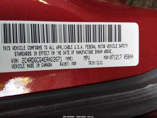 2C4RDGCG4ER422671 Dodge Grand Caravan Sxt 30th Anniversary