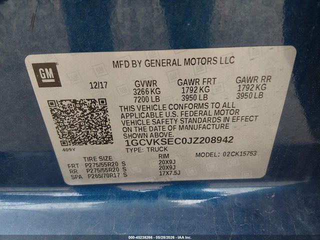 1GCVKSEC0JZ208942 Chevrolet Silverado 1500 1lz