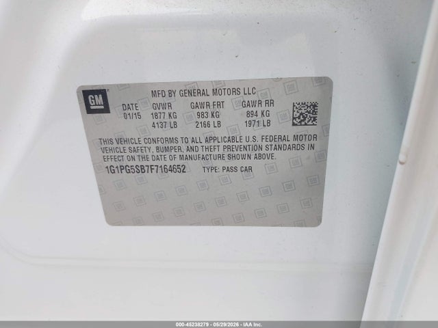 Продажа на аукционе авто 2015 Chevrolet Cruze Ltz, vin: 1G1PG5SB7F7164652, номер лота: 45238279