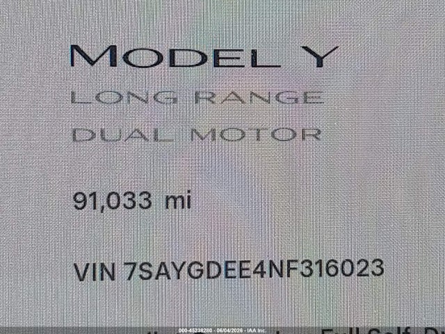 Продажа на аукционе авто 2022 Tesla Model Y Long Range Dual Motor All-wheel Drive, vin: 7SAYGDEE4NF316023, номер лота: 45238280