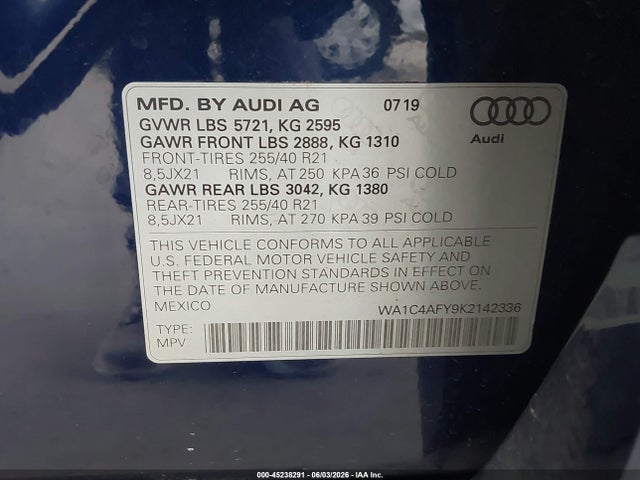 WA1C4AFY9K2142336 Audi Sq5 3.0t Premium