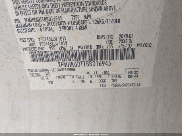45238301 :رقم المزاد ، 2FMHK6DT1BBD16945 vin ، 2011 Ford Flex Limited مزاد بيع