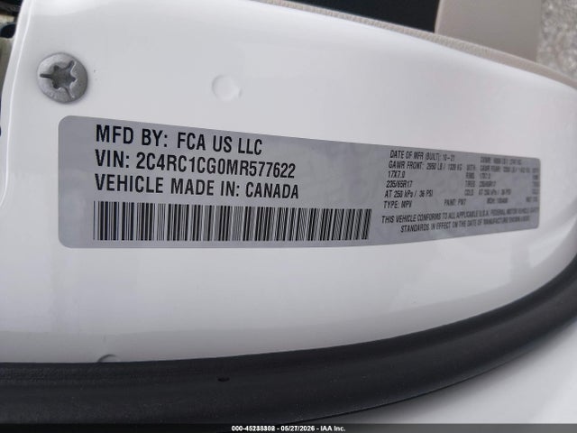 45238302 :رقم المزاد ، 2C4RC1CG0MR577622 vin ، 2021 Chrysler Voyager Lx مزاد بيع