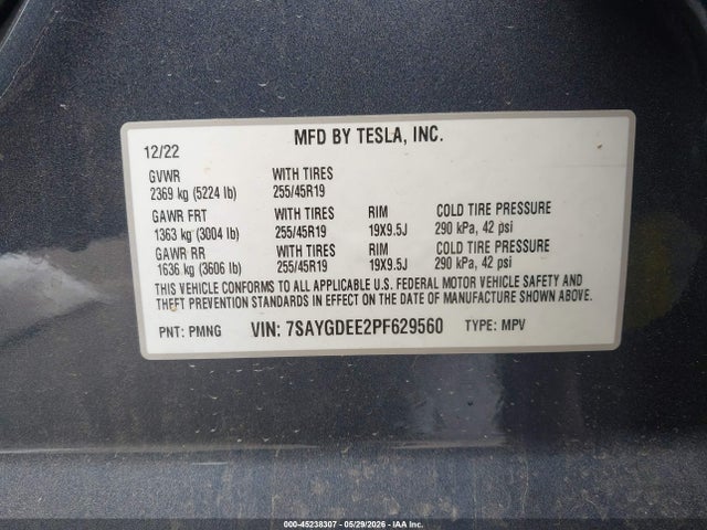 Продажа на аукционе авто 2023 Tesla Model Y Awd/long Range Dual Motor All-wheel Drive, vin: 7SAYGDEE2PF629560, номер лота: 45238307