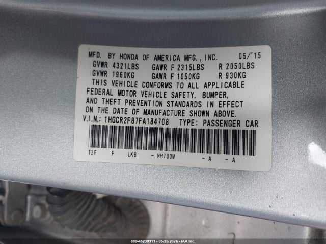 1HGCR2F87FA184708 Honda Accord Ex-l