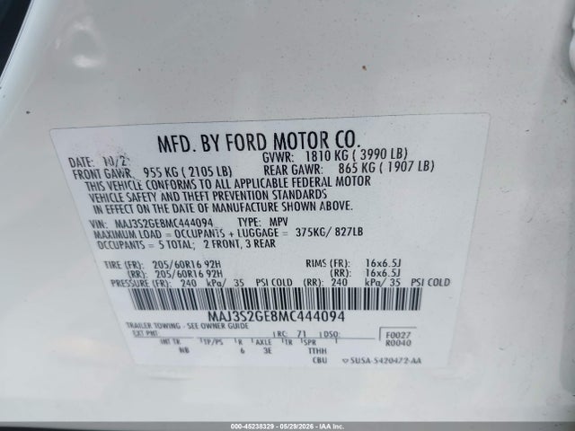 MAJ3S2GE8MC444094 Ford Ecosport Se