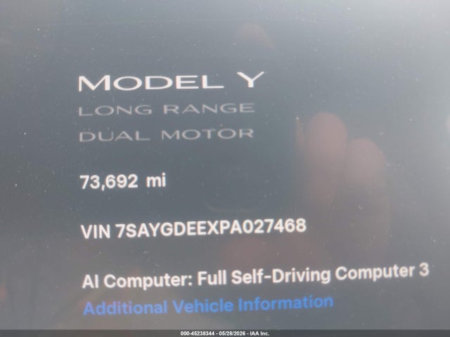 Продажа на аукционе авто 2023 Tesla Model Y, vin: 7SAYGDEEXPA027468, номер лота: 45238344