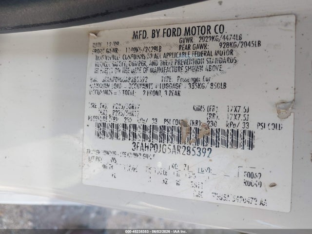 Aukcja sprzedaży 2010 Ford Fusion Sel, vin: 3FAHP0JG5AR285392, numer aukcji: 45238353