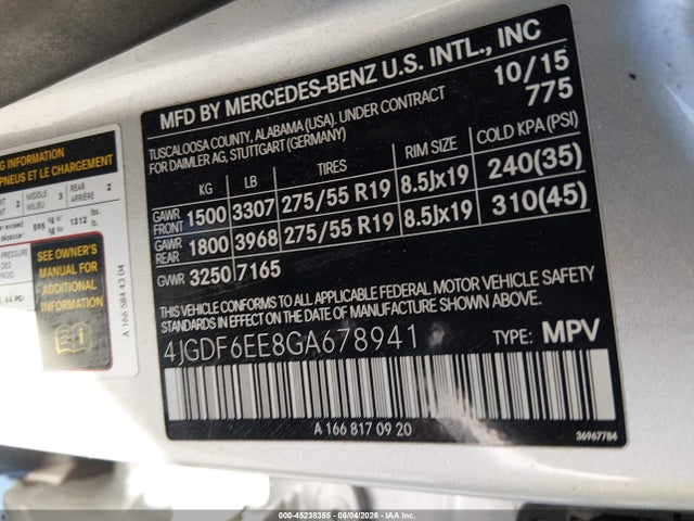 Продаж на аукціоні авто 2016 Mercedes-benz Gl 450 4matic, vin: 4JGDF6EE8GA678941, номер лоту: 45238355