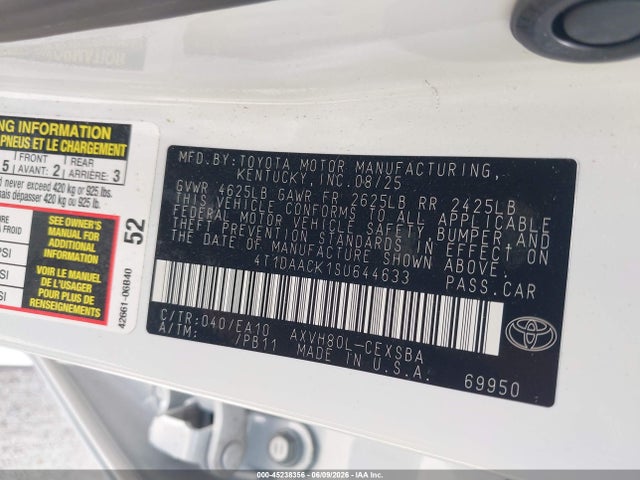 Toyota CAMRY SE 2025 4T1DAACK1SU644633 Image 9