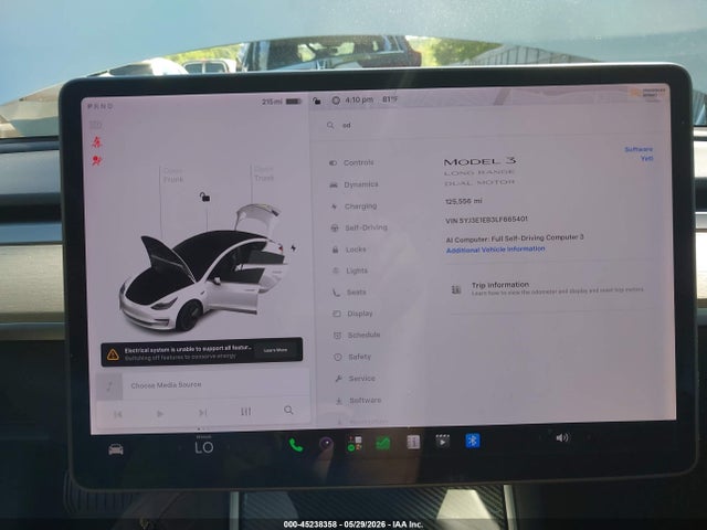 45238358 :رقم المزاد ، 5YJ3E1EB3LF665401 vin ، 2020 Tesla Model 3 Long Range Dual Motor All-wheel Drive مزاد بيع