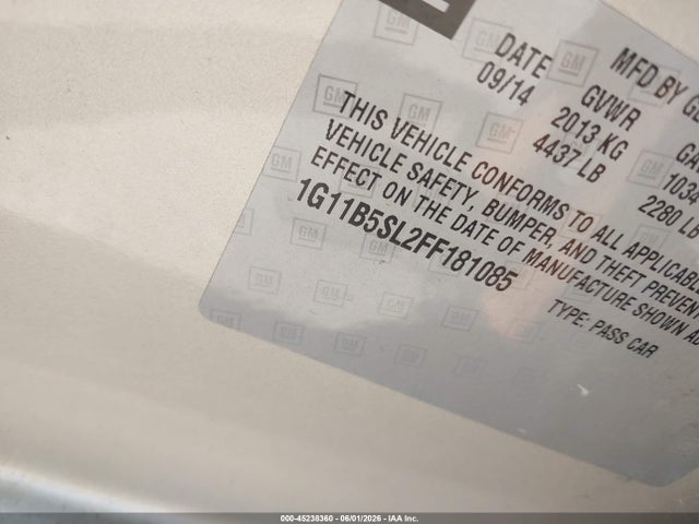 Продажа на аукционе авто 2015 Chevrolet Malibu Ls, vin: 1G11B5SL2FF181085, номер лота: 45238360