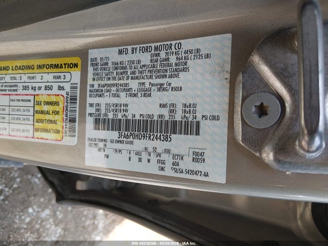 Aukcja sprzedaży 2015 Ford Fusion Se, vin: 3FA6P0HD9FR244385, numer aukcji: 45238366
