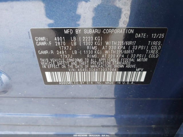 45238368 :رقم المزاد ، 4S4SLDD6XT3037044 vin ، 2026 Subaru Forester Premium مزاد بيع