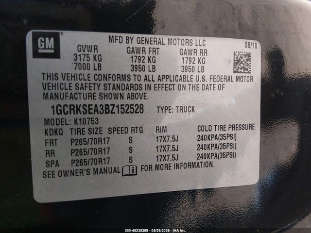 Продажа на аукционе авто 2011 Chevrolet Silverado 1500 Lt, vin: 1GCRKSEA3BZ152528, номер лота: 45238369