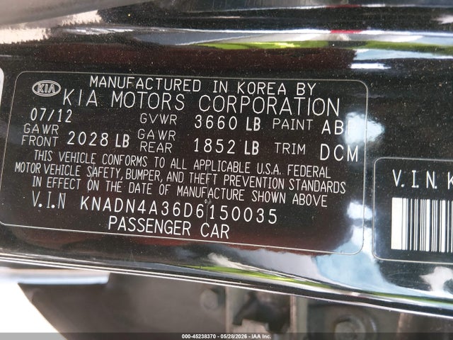 2013 Kia Rio Ex მანქანა იყიდება აუქციონზე, vin: KNADN4A36D6150035, აუქციონის ნომერი: 45238370
