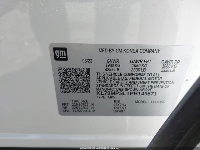 KL79MPSL1PB149671 Chevrolet Trailblazer Fwd Lt