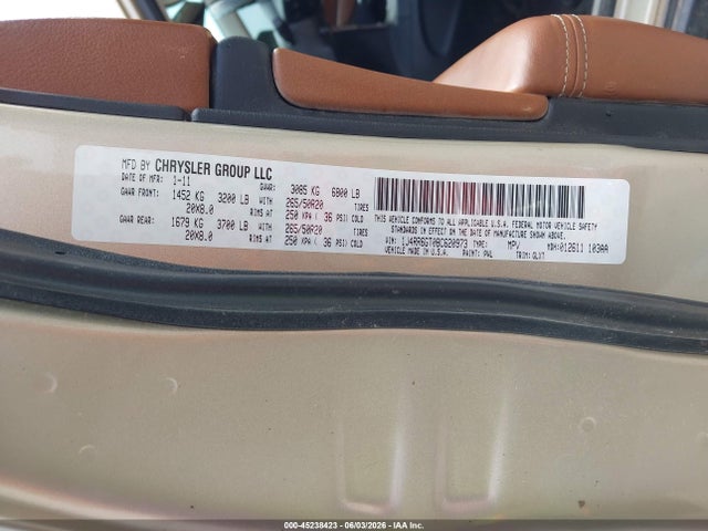 2011 Jeep Grand Cherokee Overland მანქანა იყიდება აუქციონზე, vin: 1J4RR6GT0BC620973, აუქციონის ნომერი: 45238423