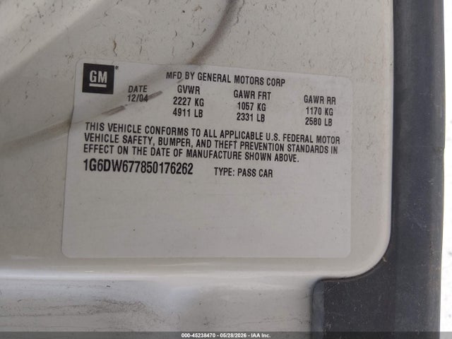 2005 Cadillac Sts V6 მანქანა იყიდება აუქციონზე, vin: 1G6DW677850176262, აუქციონის ნომერი: 45238470