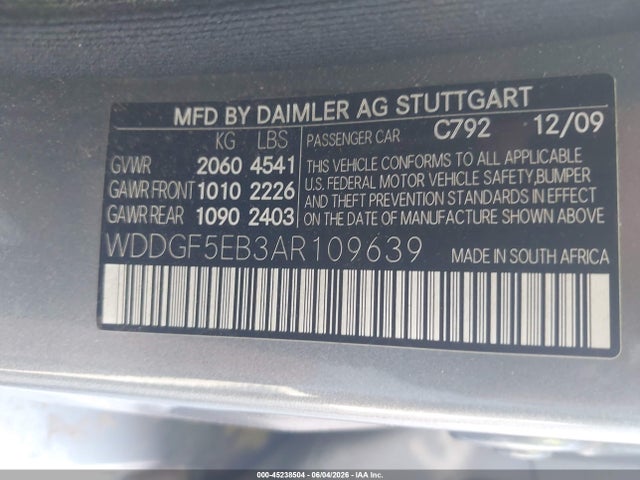 Aukcja sprzedaży 2010 Mercedes-benz C 300 Sport, vin: WDDGF5EB3AR109639, numer aukcji: 45238504