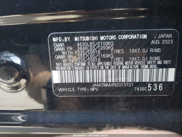 Aukcja sprzedaży 2024 Mitsubishi Eclipse Cross Se S-awc, vin: JA4ATWAAXRZ013721, numer aukcji: 45238513