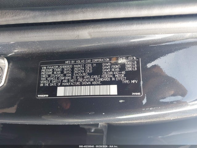 Aukcja sprzedaży 2016 Volvo Xc90 T6 Inscription, vin: YV4A22PL2G1080820, numer aukcji: 45238540