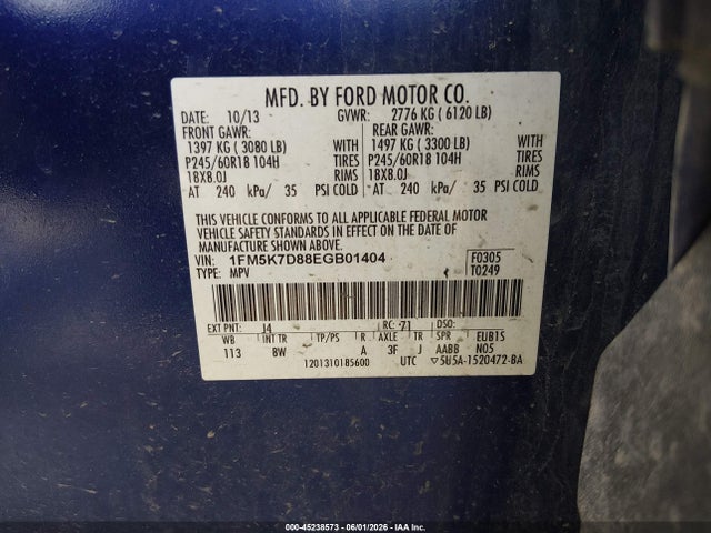 Aukcja sprzedaży 2014 Ford Explorer Xlt, vin: 1FM5K7D88EGB01404, numer aukcji: 45238573