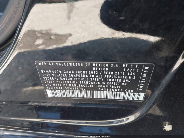 Продаж на аукціоні авто 2014 Volkswagen Jetta 2.0l S, vin: 3VW2K7AJ3EM398700, номер лоту: 45238590