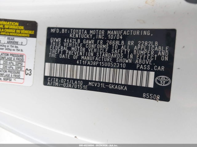 Aukcja sprzedaży 2005 Toyota Camry Solara Sle, vin: 4T1FA38P15U052310, numer aukcji: 45238594