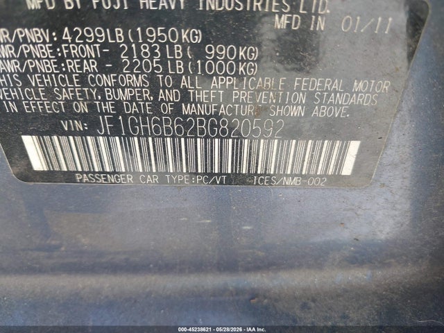Продажа на аукционе авто 2011 Subaru Impreza 2.5i Premium, vin: JF1GH6B62BG820592, номер лота: 45238621