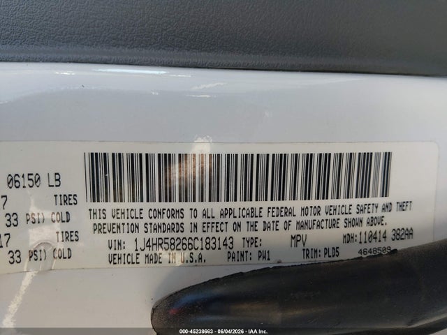 2006 Jeep Grand Cherokee Limited მანქანა იყიდება აუქციონზე, vin: 1J4HR58266C183143, აუქციონის ნომერი: 45238663