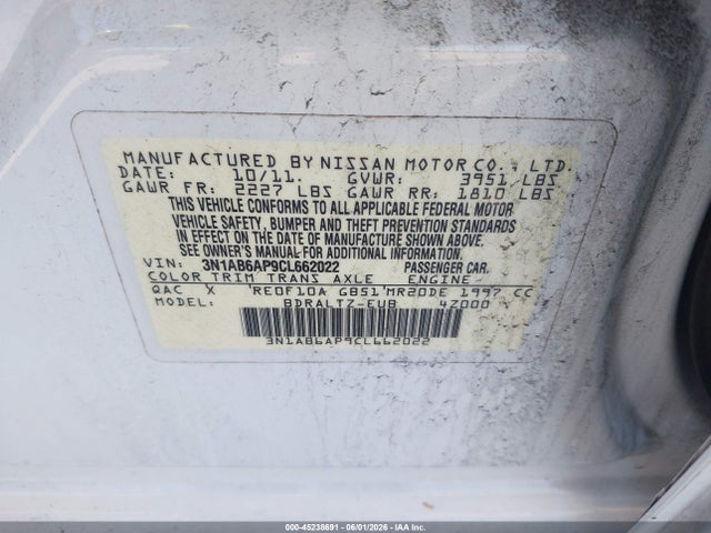 Продажа на аукционе авто 2012 Nissan Sentra 2.0 S, vin: 3N1AB6AP9CL662022, номер лота: 45238691