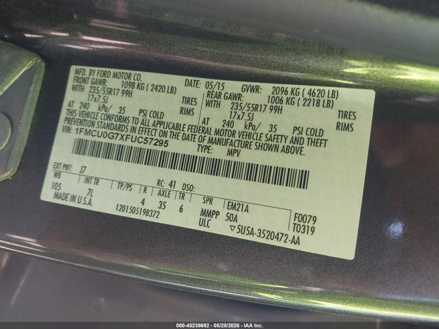 Продаж на аукціоні авто 2015 Ford Escape Se, vin: 1FMCU0G7XFUC57295, номер лоту: 45238692