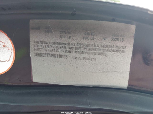 45238697 :رقم المزاد ، 1G6KD57Y49U119118 vin ، 2009 Cadillac Dts 1sc مزاد بيع