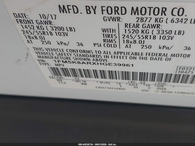 1FM5K8ARXHGE39961 Ford Utility Police Interceptor